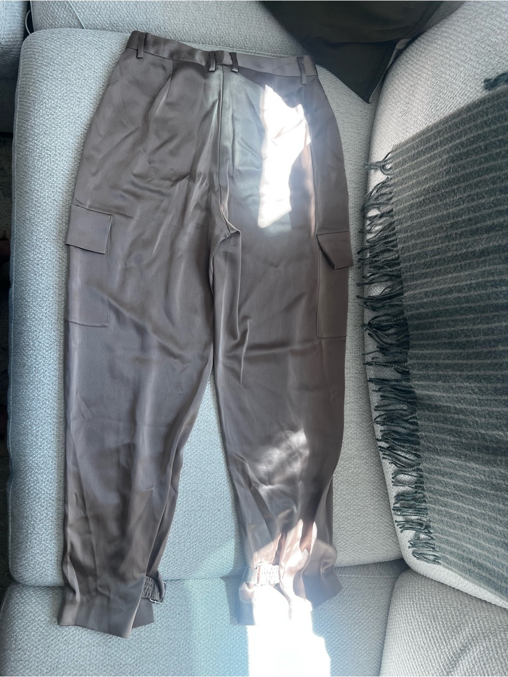 Babaton Aritzia Refined Satin Cargo Pant in Taupe 2